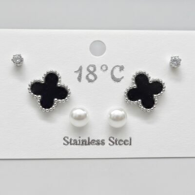 SILVER CLOVER COMBO ANTITARNISH EARRINGS