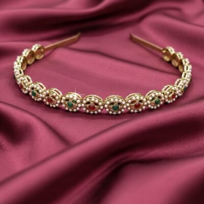 KUNDAN WITH AD WORK ETHNIC GOLD PLATED MULTICOLOUR HAIR BAND