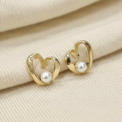 GOLDEN  PEARL HEART KOREAN  EARRINGS VB2668-1
