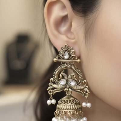 mehandi gold unique kundan earring code wede125
