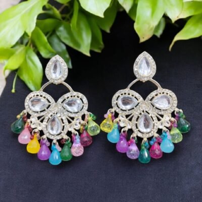 MULTICOLOUR LONG WEDDING EARRINGS kundan59