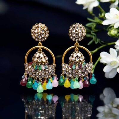 MULTICOLOUR TRENDING KUNDAN EARRINGS WEDE72
