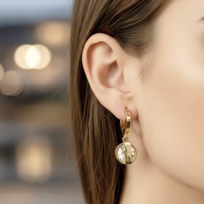 Stainless Steel Gold Plated Crystal Charm Huggies