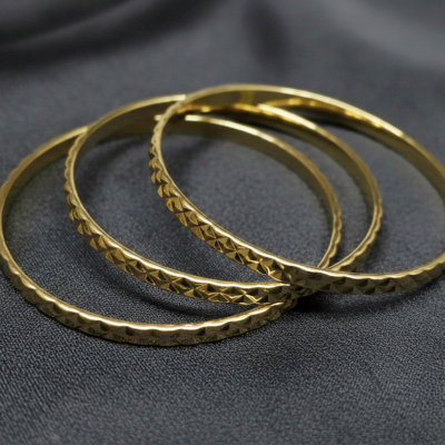 GOLD PLATED 3PC STAINLESS STEEL BANGLES ATK829