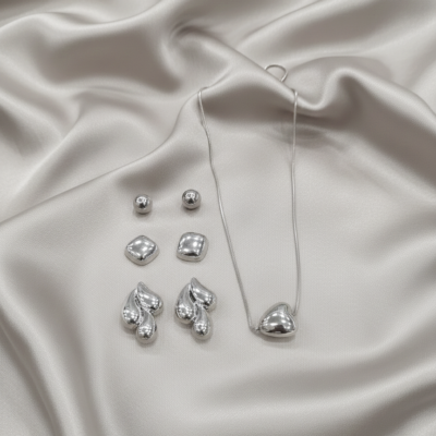 Silver fancy chain with combo earrings CPN72SET