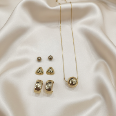 Golden fancy chain with combo earrings cpn75set