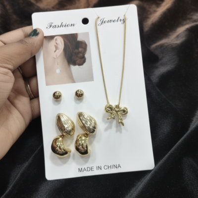 Golden fancy chain with combo earrings CPN71SET