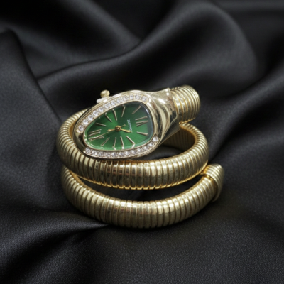 Gold plated antitarnish  staniless steel green dial trending snake watch code :SSWATCH35