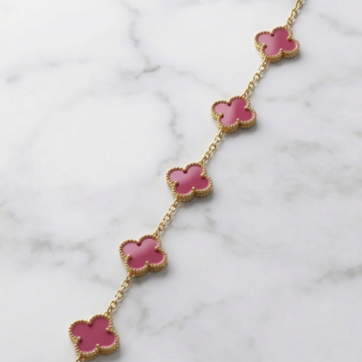 Gold plated antitarnish bracelets pink clover bracelet
