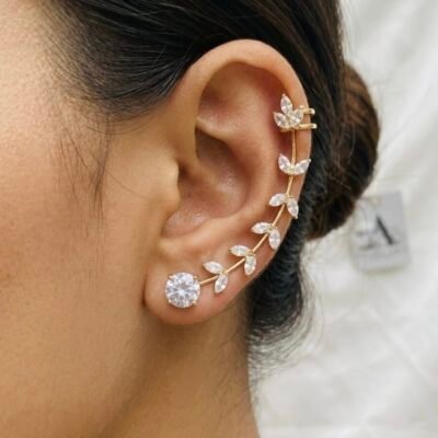 UNIQUE GOLDEN CZLEAF EARCUFF26