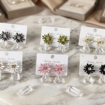 KOREAN  FLOWERCRYSTAL  EARRING 6PC MINIMUM VB3004