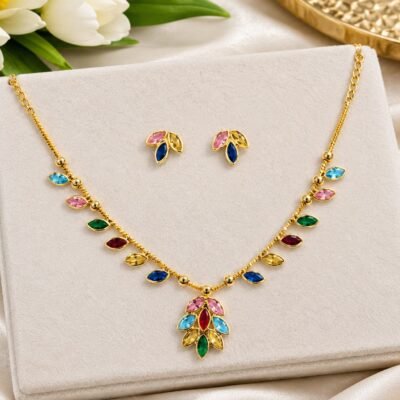GOLDEN MULTICOLOUR DIAMOND NECKLACE ADSET31