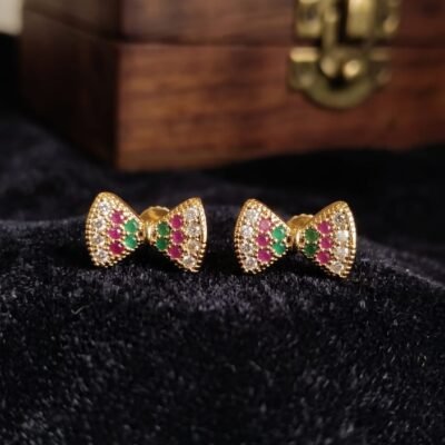 diamond bow  shape ball back stud earring b53