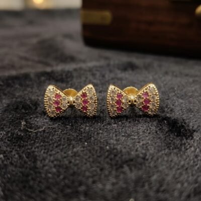 diamond bow  shape ball back stud earring b54