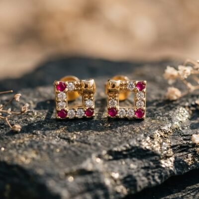 multi  diamond   ball back stud earring b62