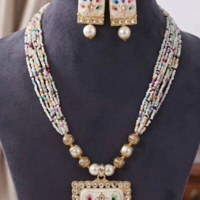 golden traditional meena necklace Lpn60